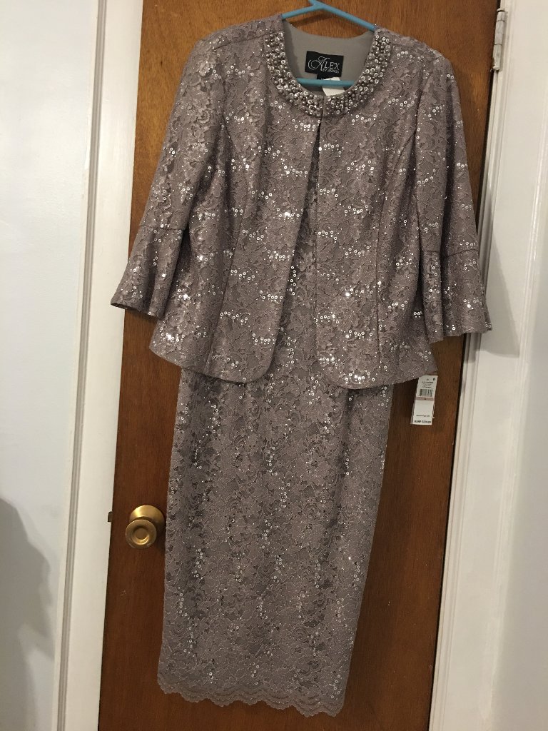 Alex Evening 2pc Maxi Dress & Jacket Set Sz. 12 Champagne Wedding